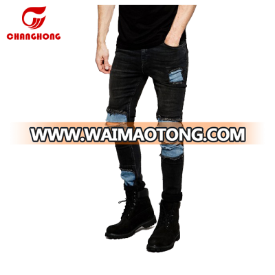 Hot Sale Skinny Ripped Knee Cut Men's Jeans Patchwork Distress Men's Jeans in Jeans Factory